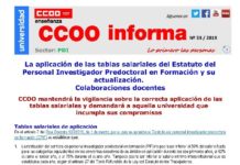 CCOO vigila la aplicación de tabla salariales del Personal Investigador Predoctoral en Formación (EPIF)